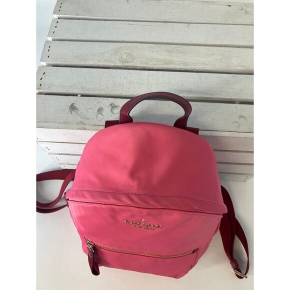 KATE SPADE, SMALL PINK AND MAROON NYLON BACKPACK WITH POCKET - Picture 6 of 16